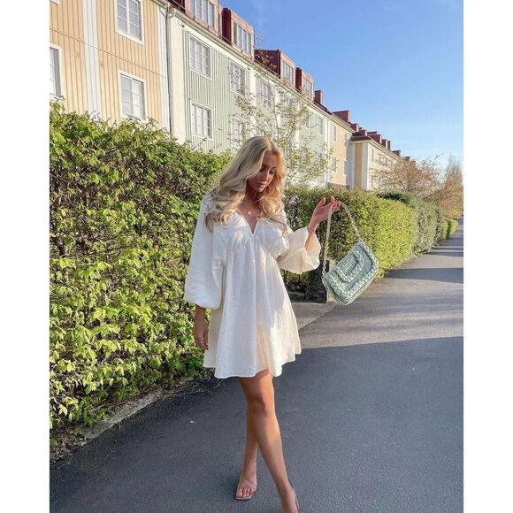 H&M Balloon Sleeve Cotton Dress New - Picture 7 of 10